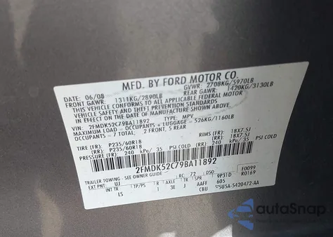 2009 Ford Flex Sel from USA, damaged, VIN 2FMDK52C79BA11892